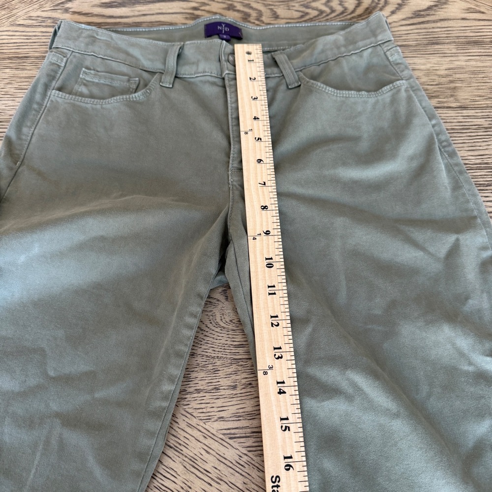 NYDJ Olive Green Cropped Pants Embroidered Hem Button Detail Size 2 - Picture 7 of 14